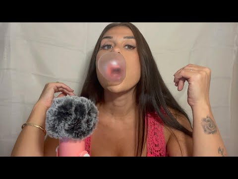 Hubba Bubba Gum Chewing ASMR (mouth sounds, lip gloss pumping, kissing)