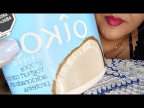 ASMR Comiendo Yogurth de coco con palito o cuchara mieleres de cristal y también con los dedos 🤗