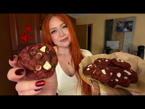 ASMR Baking Red Velvet Chocolate Chip Cookies ❤️ (Close Whisper, Gentle Tapping)