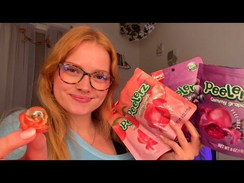 ASMR ~ TRYING PEELING GUMMIES (PEACH + GRAPE) 🍑🍇