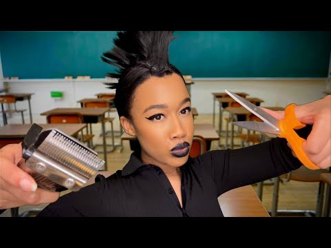 ASMR Goth Girl in The Back of The Class Gives You a Mohawk ✂️ ASMR Haircut Role-play