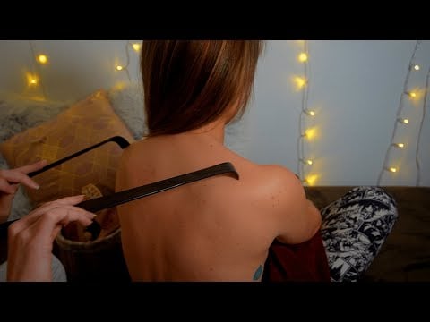 ASMR Back scratch and massage with wooden tools + nails - no talking