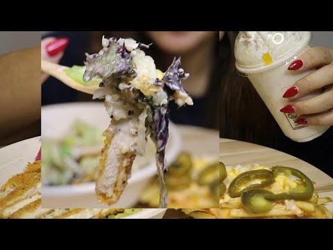 ASMR CHEESE FRIES JALAPENO / CRISPY CHICKEN SALAD / MILKSHAKE / no talking / CREMA ASMR #asmr #food