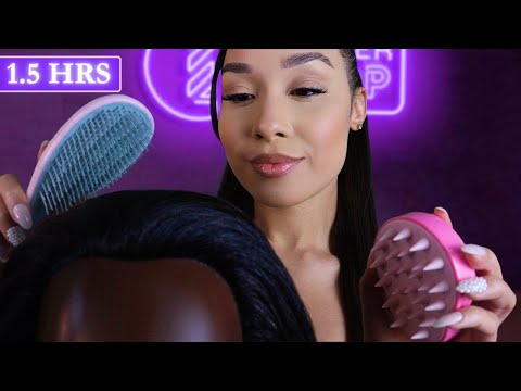 ASMR Relaxing Hair Play | 1.5 HRS Scalp massage, Hair brushing, Oiling, Scalp Scratching For Sleep