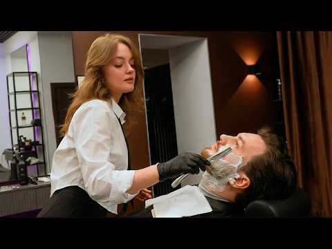 💈(ASMR) Charming Russian Lady Barber Olya's Classic Full Service | Crispy Scissors Sounds