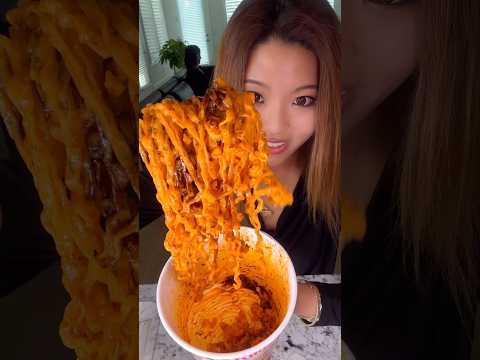 Let’s see how many bites it takes to finish cup of buldak carbonara… #food #eating #noodles