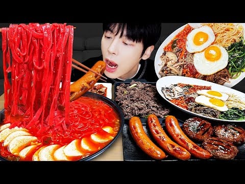 AMSR MUKBANG | 직접 만든 순두부 열라면 먹방 & 레시피 계란 비빔밥, 소세지, 김치 | FIRE NOODLES EATING