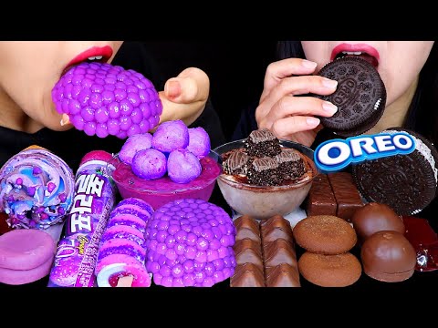 ASMR PURPLE BOBA BALL, OREO ICE CREAM, GALAXY ICE CREAM, GRAPE ICE BAR, CHOCOLATE MARSHMALLOWS 먹방