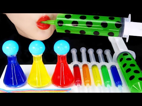 SATISFYING DRINKING WATER ASMR COLORFUL WATER DRINKING ASMR TIKTOK SYRINGE JUICE ASMR❤️🧡💛💚💙💜