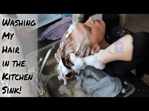 Washing My Hair In My KITCHEN SINK! Hair Washing ASMR, Wet ASMR, Shampoo ASMR, Hair Sounds ASMR