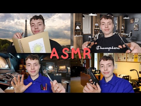 ASMR FR: 4 mini Roleplay en 1 vidéo (coiffeur, police, artiste, mécano)