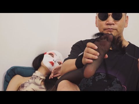 MissMei ASMR | Relaxing Black Stockings Foot Massage with Feather Tickle