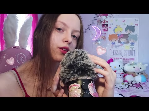 ASMR inaudible whispers with fluffy mic scratching ♡