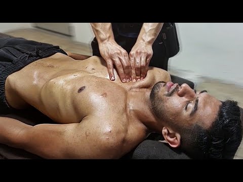 ASMR Chest Massage & Back Massage For Bodybuilder Trainer