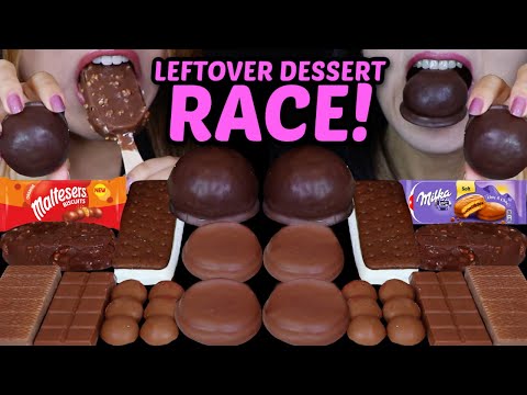 ASMR LEFTOVER DESSERT RACE! MALTESERS, CHOCOLATE COVERED MARSHMALLOWS, MILKA CAKE, KINDER, ICE CREAM