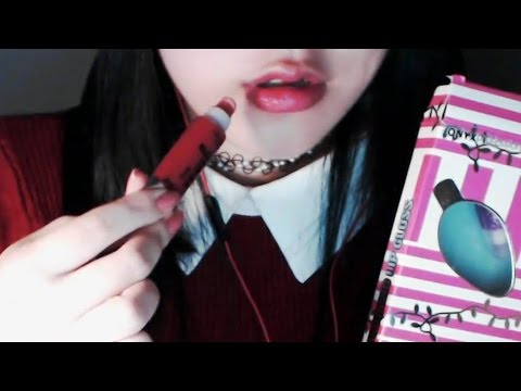 Korean ASMR 립글로스 바르며 입소리와 뽀뽀 Wet mouth sound, Kiss, inaudible sound with U.S lip gloss