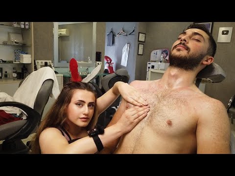 💈TURKISH LADY BARBER RELAXES w/ ASMR HEAD & CHEST & ARM MASSAGE | SIT BACK & ENJOY