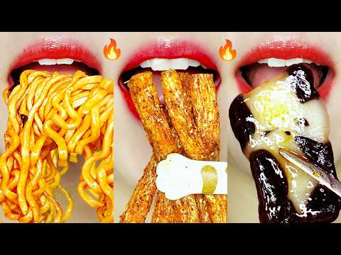 ASMR 🔥SPICY Chinese Snacks, Buldak Ramen, Malatang & SWEET Dessets Eating Sounds MUKBANG