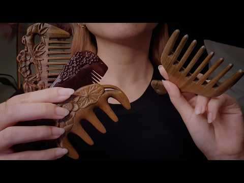 ASMR Wooden Hair Combing & Gentle Tapping 🌸 No Talking, Layered Sounds