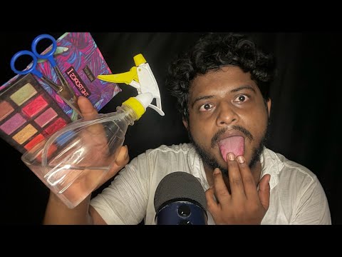 ASMR SPIT PAINTING MAKEUP 💄|| ASMR Haircut Roleplay ✂️|| ASMR SPIT PAINTING 👅