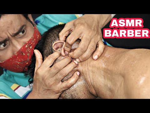 Heavy Oil Ear Massage And Head Massage With Neck Cracking | Oily Neck Massage  Indian ASMR Barber