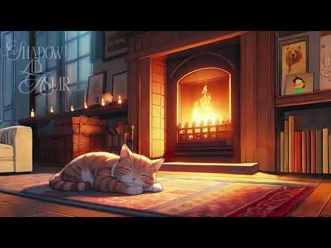1.5 Hours of Cat Purring Crackling Fire | Deep Sleep Binaural Beats | Ambient Sleep Music | Delta