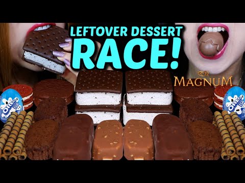 ASMR LEFTOVER DESSERT RACE! MILKA OREO CREAM EGGS, MINI MAGNUM, RED VELVET OREOS, CHOCOLATE CAKES 먹방