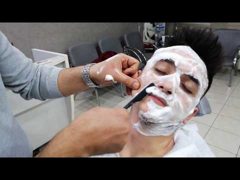 Asmr Barber complete sparkling razor beardcut head, forehead, face, ear, nose, shoulder back massage