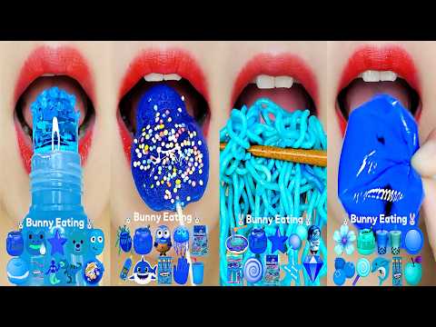 BLUE EMOJI FOOD MUKBANG 💙🤤 Lips Eating Sounds ASMR NO TALKING