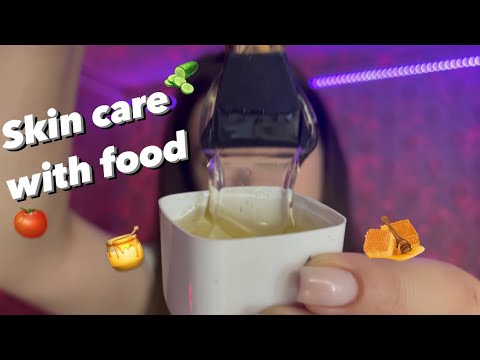 Asmr skin care with food 🍯🍅🥒