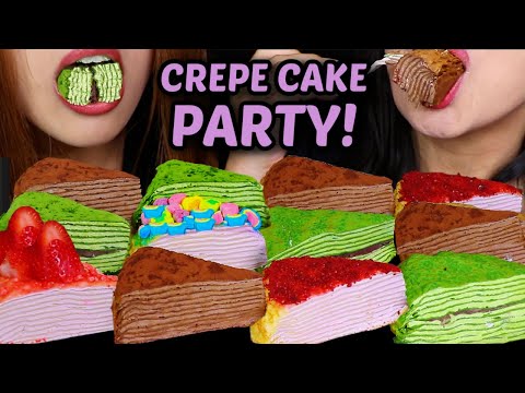 ASMR CREPE CAKE PARTY! CHOCOLATE, RAINBOW UNICORN, MATCHA RED BEAN, RED VELVET, STRAWBERRY 먹방