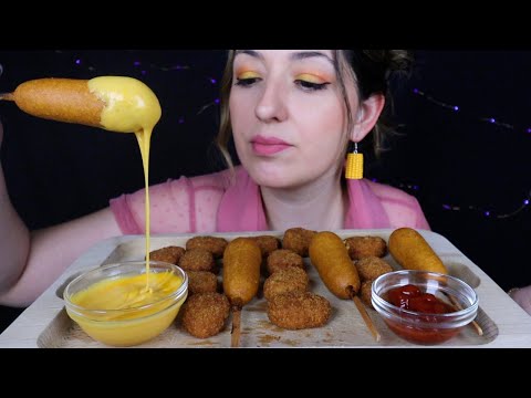 Türkçe ASMR | ÇITIR CORN DOG, TAVUK NUGGET Yemek Sesleri (Bitkisel İçerikli) Peynir Soslu MUKBANG