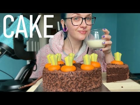 ASMR Eating Carrot Chocolate Cake & Milk (Dipping & Drinking) 🥕🎂