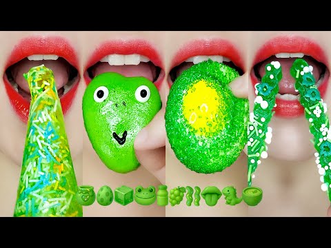 ASMR GREEN DESSERTS EMOJI FOOD 초록색 간식 이모지 먹방 EATING SOUNDS MUKBANG