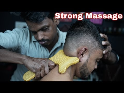 Strong Head And Shoulder Massage With Wooden Tool By Strong Wrist Barber | Neck Cracking ASMR