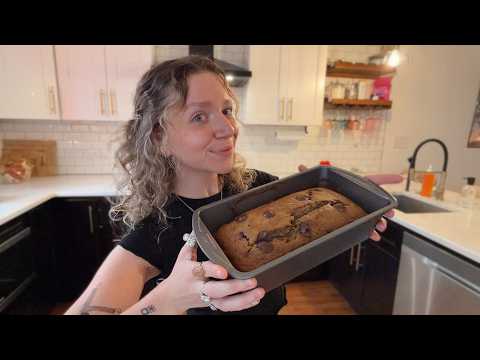 ASMR bake banana bread with me (close whispers, cozy fire ambience)