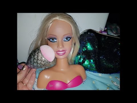 Relaxing Asmr - Face Brushing Barbie Doll Head  & whispering