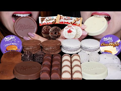 ASMR MILK VS WHITE CHOCOLATE MILKA CHOCO WAFERS, KINDER BUENO, DAIFUKU MOCHI, FERRERO, MACARONS 먹방