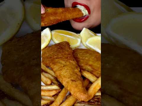Crispy fish and chips #asmr #fishandchips #friedfish #food #eating
