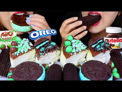 ASMR NUTELLA MINT CHOCOLATE CHEESECAKE, OREO, AERO BUBBLES, CHOCOLATE ICE CREAM 먹방 | Kim&Liz ASMR