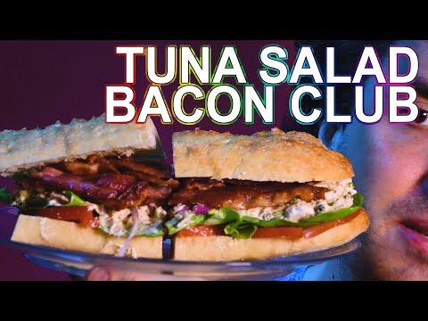 4K ASMR GIANT TUNA SALAD BACON CLUB SANDWICH 샌드위치 먹방 BLT w/ TUNA