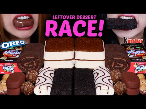 ASMR LEFTOVER DESSERT RACE! TICO ICE CREAM, ZEBRA CAKES, OREO ICE CREAM, KINDER HIPPO, FERRERO 먹방