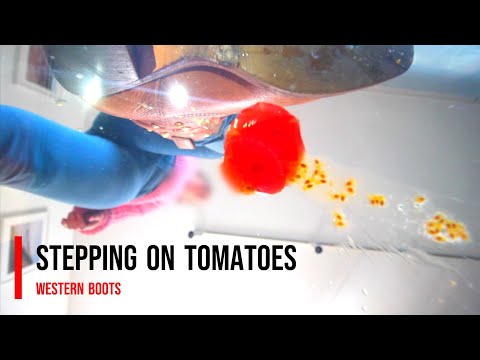 Stepping on a tomatoes with western boots #shoes #heels #crush #asmr