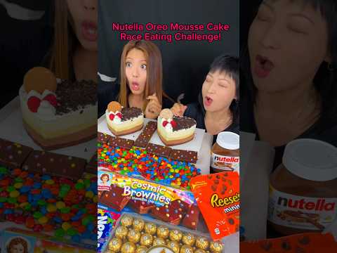 Nutella Oreo mousse cake race eating challenge… #food #eating #mukbang #cake #challenge