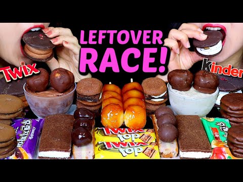 ASMR LEFTOVER DESSERT RACE! TWIX, DANGO, ICE CREAM, CHOCOLATE MARSHMALLOW, CHEESECAKE, MACARON 먹방