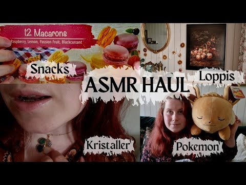 ASMR på Svenska - lång haul med loppis prylar, kristaller, snacks/godis etc. Smask förekommer