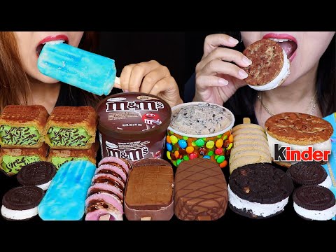 ASMR ICE CREAM PARTY! BLUE SODA FIZZY BAR, M&M'S CHOCOLATE SUNDAE, MINI COOKIE SANDWICHES, KINDER 먹방