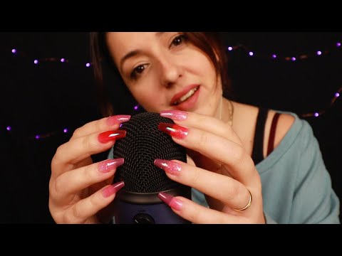 ASMR | Mic Scratching (NO COVER) and Soft Whispering | Relaxing Tapping with Long Nails