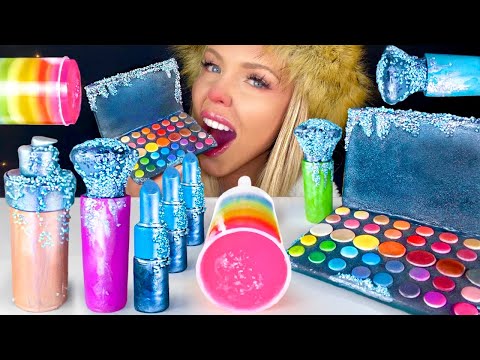 ASMR EDIBLE FROZEN MAKEUP, JAMES CHARLES PALETTE, MAKEUP BRUSHES, FOUNDATION, PUSH POP MUKBANG 먹방 꿀벌