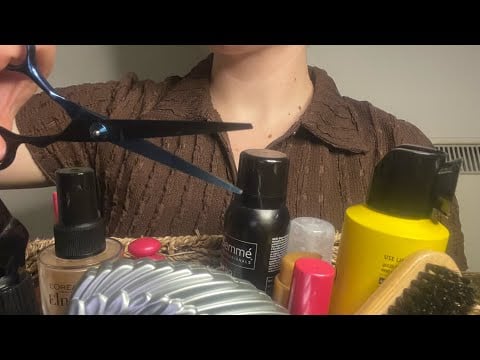 ASMR giving you a haircut & curling your hair, spray sounds, invisible clips 🪮- no talking 